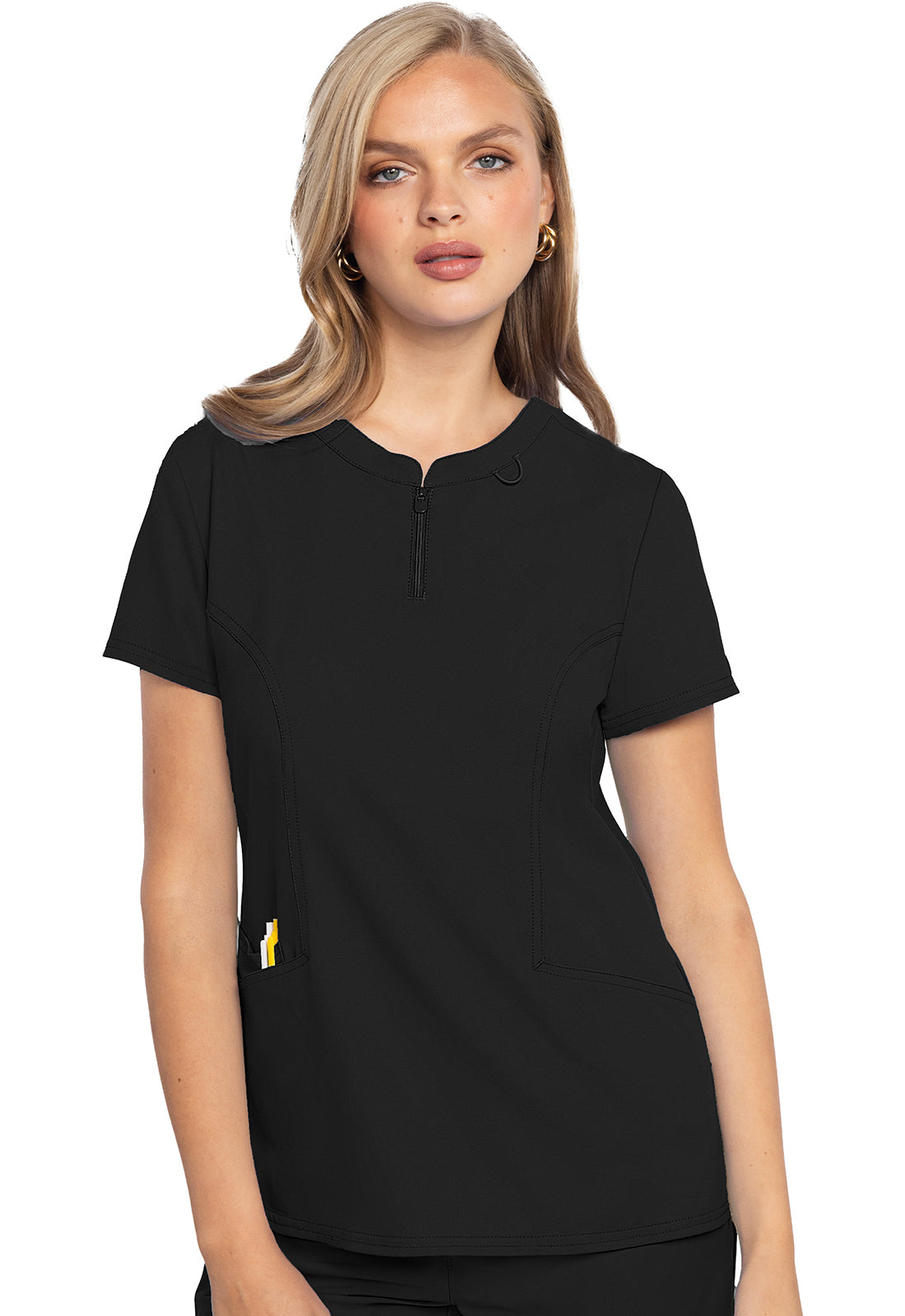 Med Couture Insight Zip Front Henley Scrub Top