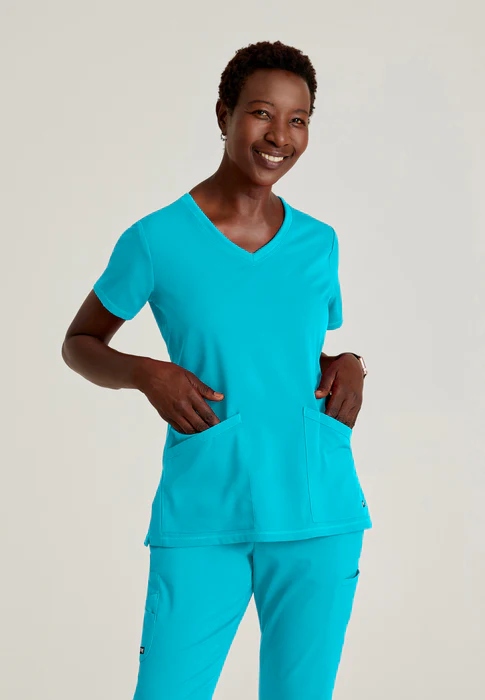 Blusa médica con cuello en V curvo Serena de licra elástica de Grey's Anatomy