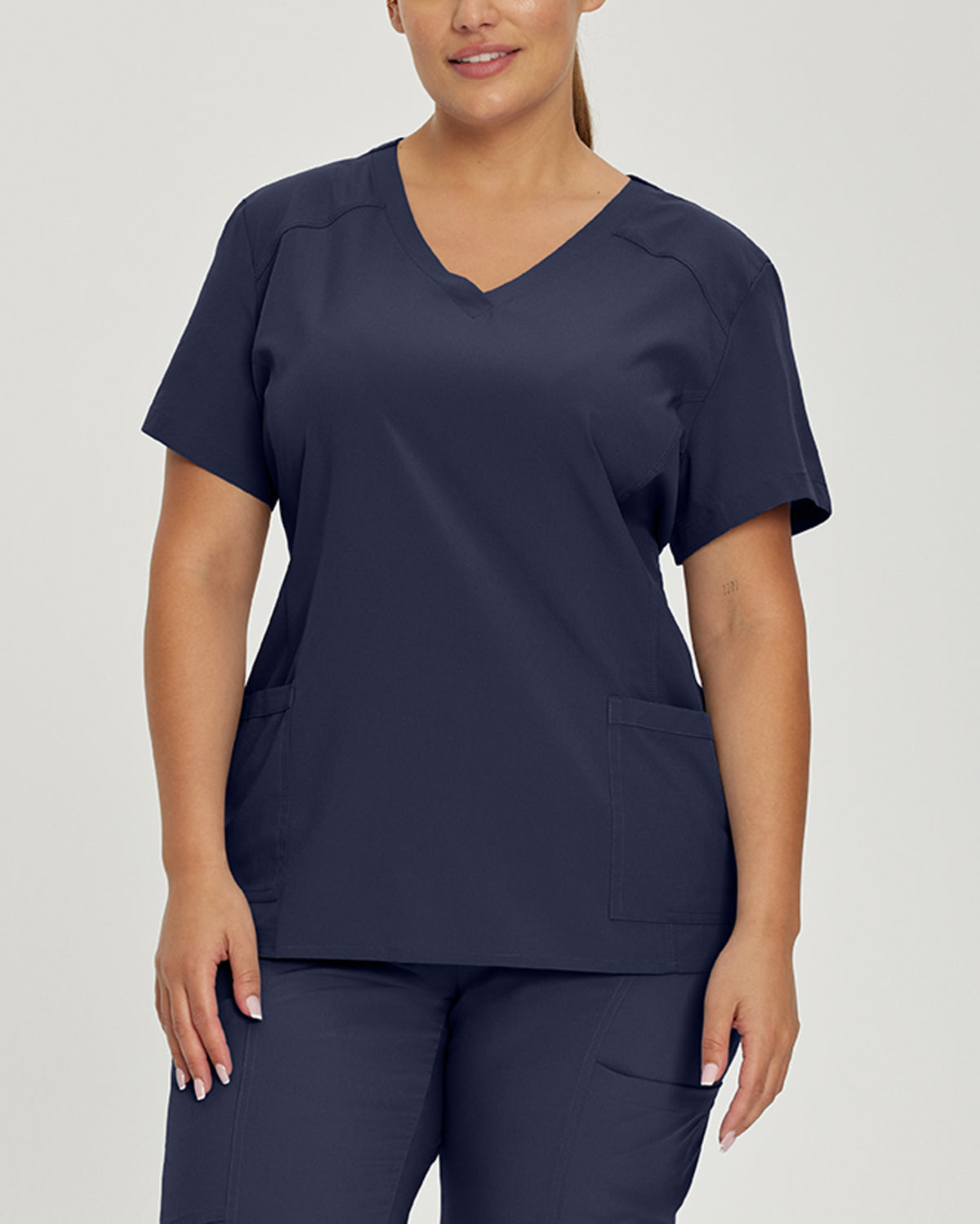 White Cross Fit 2-Pocket V-Neck Scrub Top