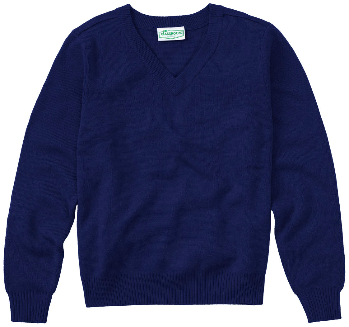 Pull unisexe à manches longues et col en V pour jeunes, idéal pour l'école.