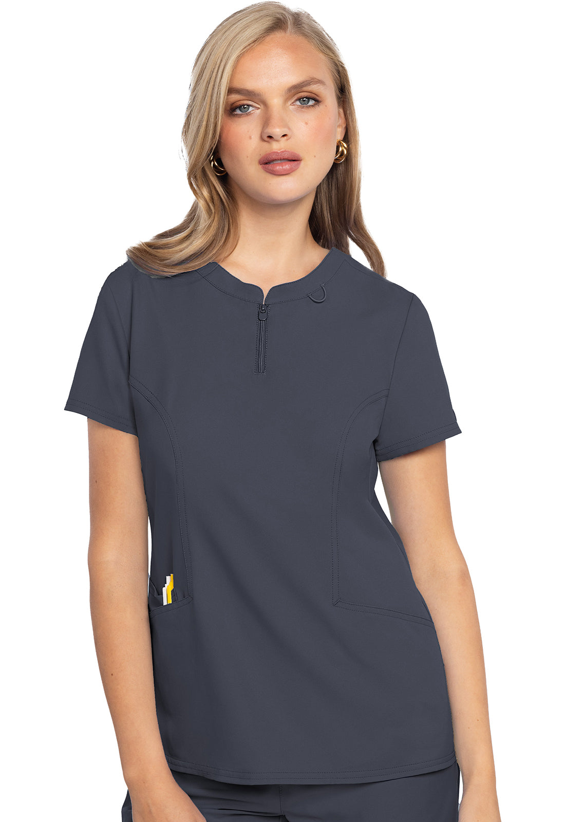 Med Couture Insight Zip Front Henley Scrub Top