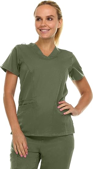 Medichic Eleanor V-Neck Top with Joelle Elastic Drawstring Cargo Pants Scrub Set - Olive Green