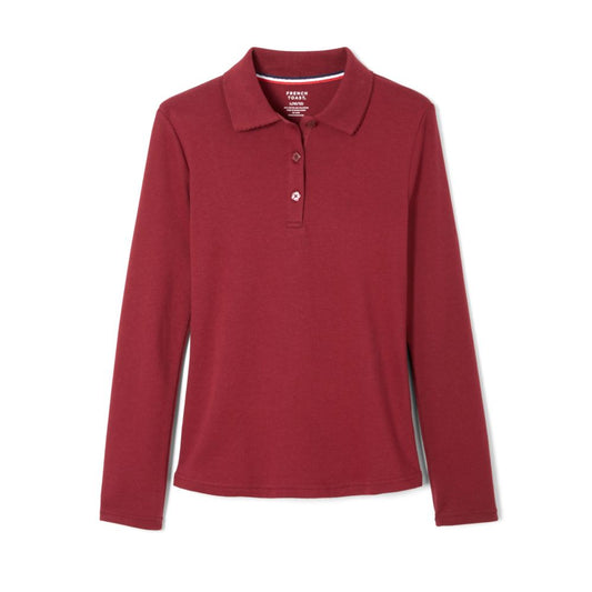 French Toast Girls Long Sleeve Interlock Polo with Picot Collar