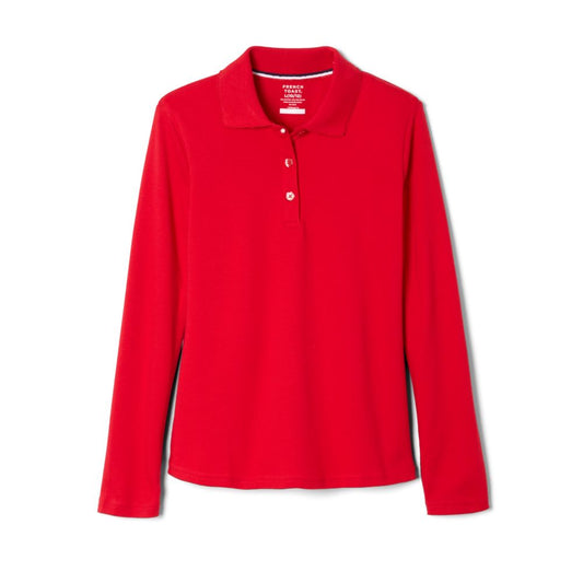 French Toast Girls Long Sleeve Interlock Polo with Picot Collar