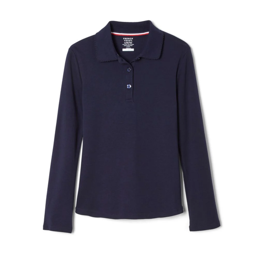 French Toast Girls Plus Long Sleeve Interlock Polo with Picot Collar