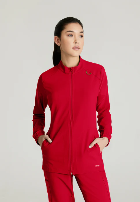 Grey's Anatomy Evolve Stretch Virtue Banded Stand-Up Collar Warm-Up Scrub Jacket