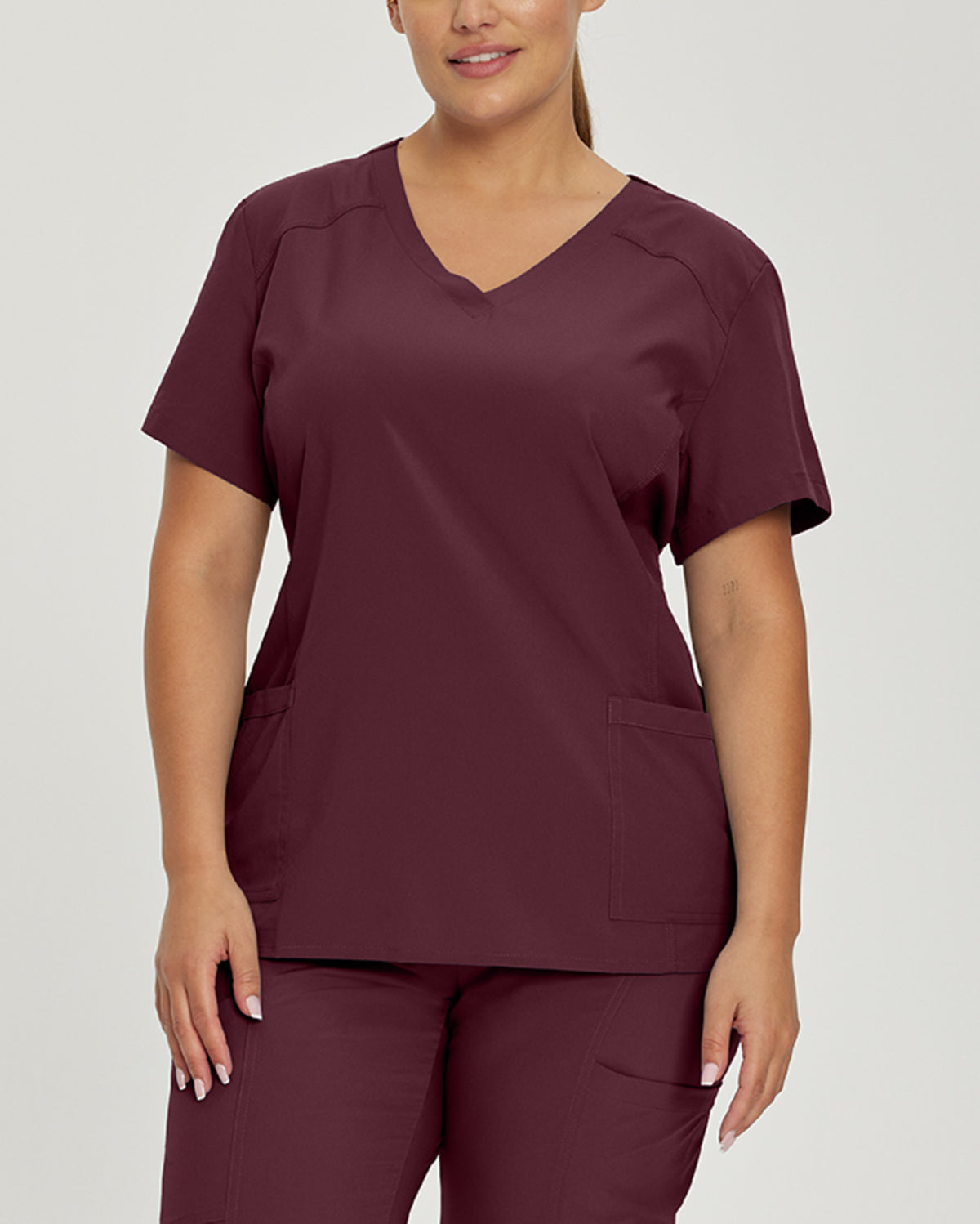 White Cross Fit 2-Pocket V-Neck Scrub Top
