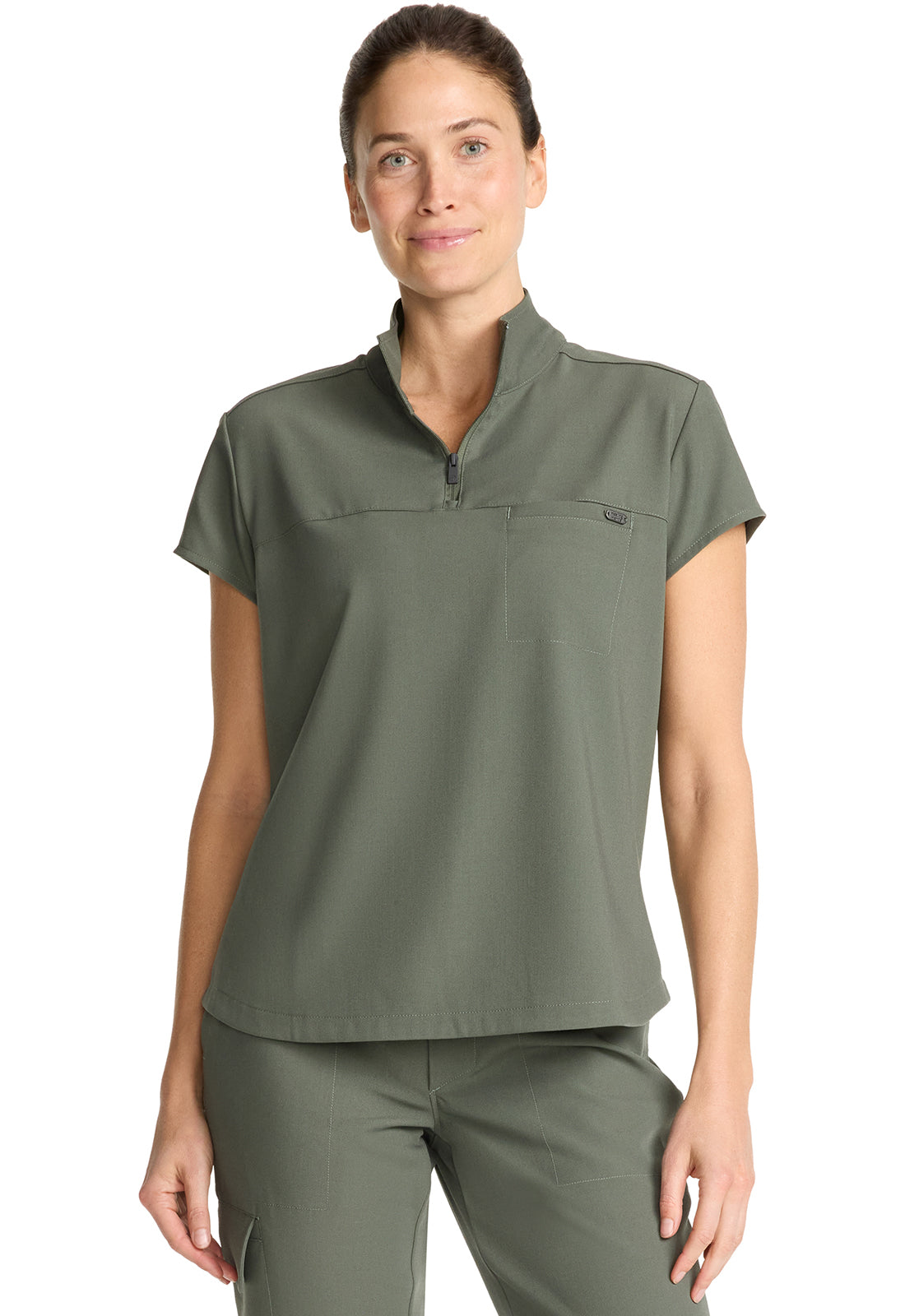 Healing Hands Quest Bella Partial Zip Stand Collar Tuck In Scrub Top
