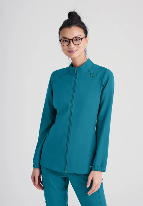 Grey's Anatomy Evolve Stretch Virtue Banded Stand-Up Collar Warm-Up Scrub Jacket