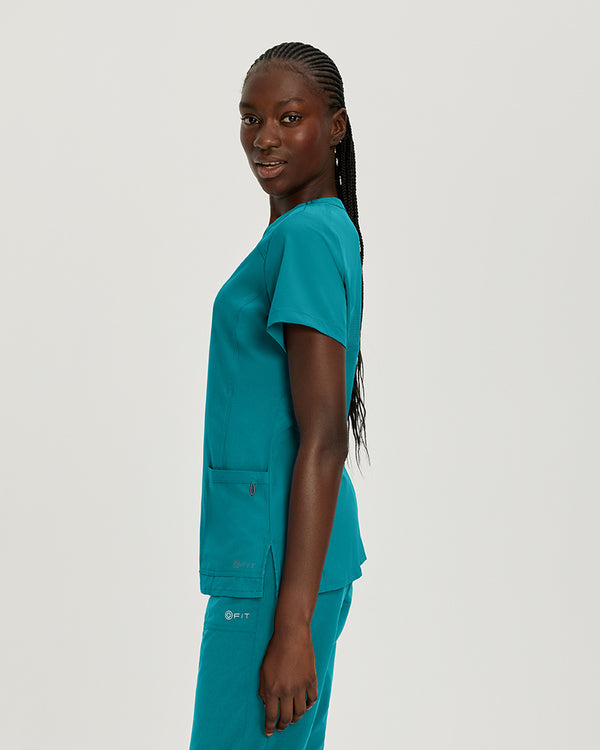 White Cross Fit 2-Pocket V-Neck Scrub Top