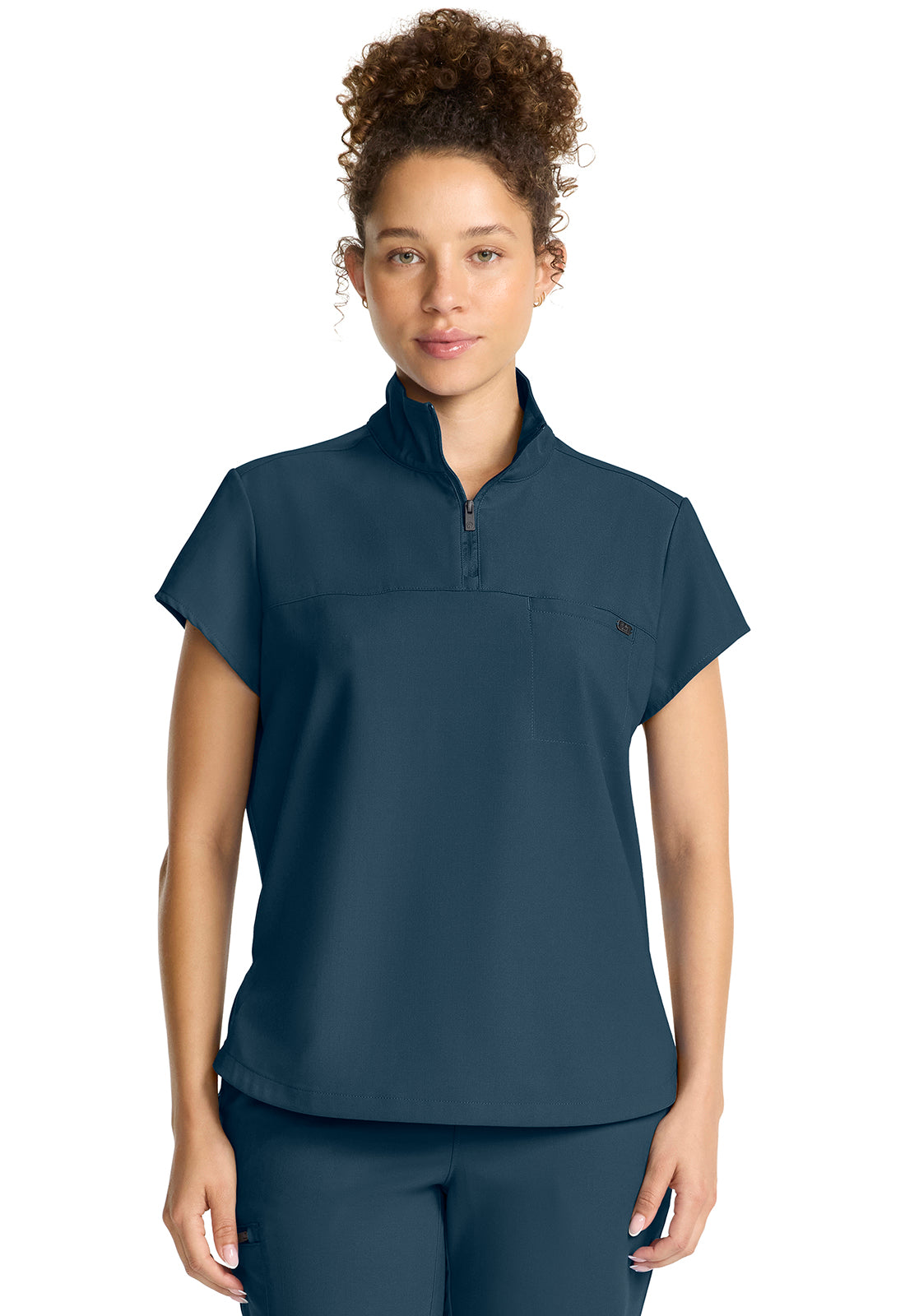Healing Hands Quest Bella Partial Zip Stand Collar Tuck In Scrub Top