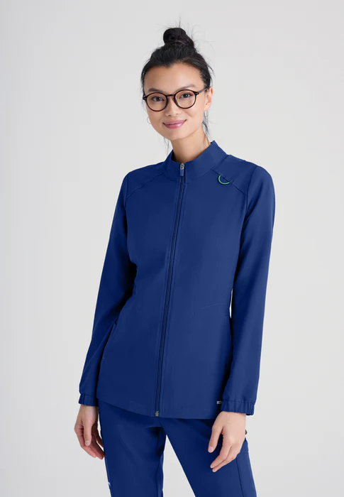 Grey's Anatomy Evolve Stretch Virtue Banded Stand-Up Collar Warm-Up Scrub Jacket