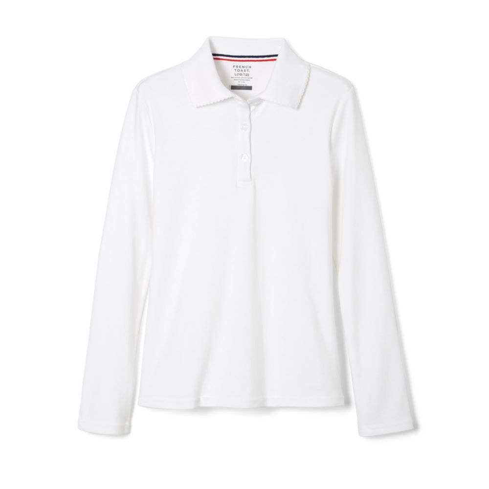 French Toast Girls Long Sleeve Interlock Polo with Picot Collar