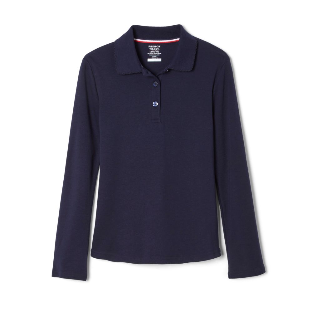 French Toast Girls Long Sleeve Interlock Polo with Picot Collar