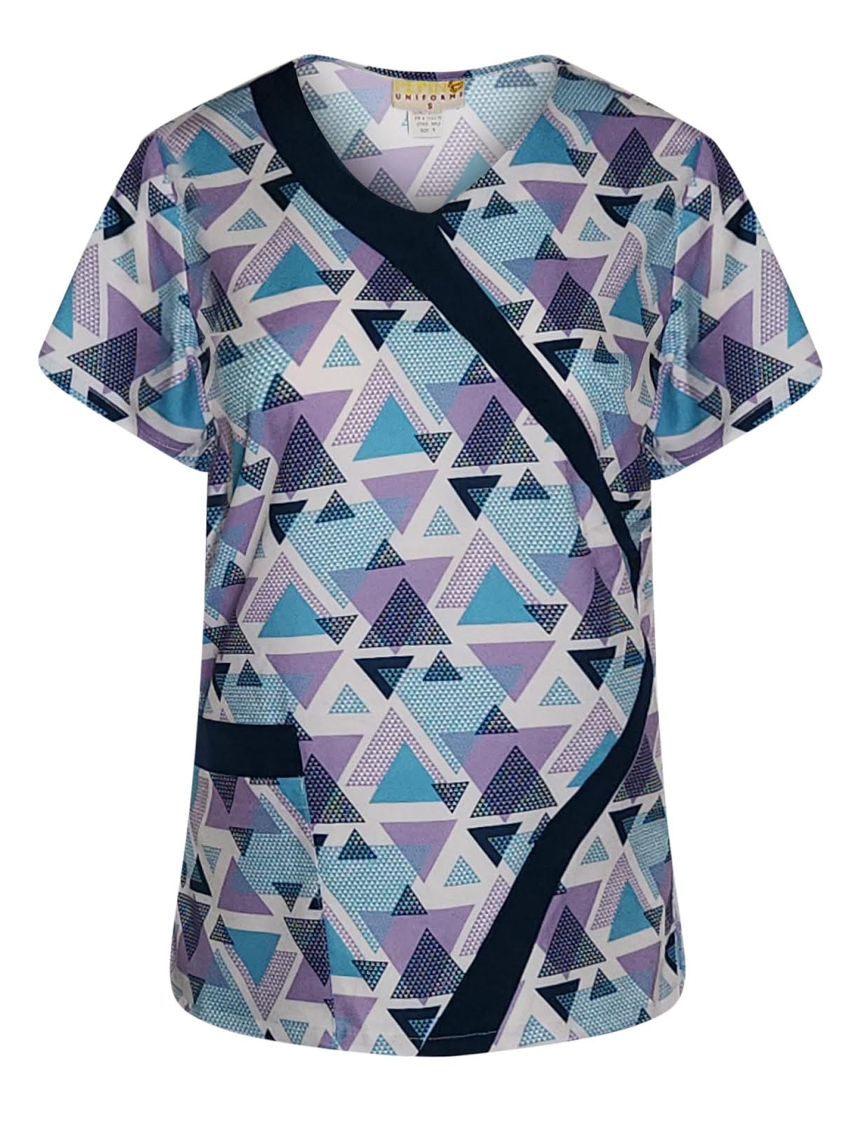 Pepino Uniforms Printed Lavender Linked Triangles V-Neck Trim Scrub Top