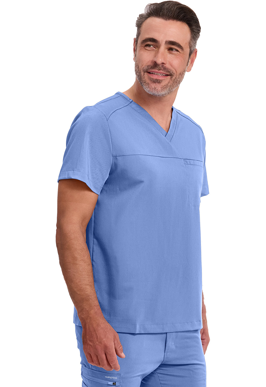 Blusa médica Justin de un bolsillo con solapa para hombre, de Healing Hands Purple Label