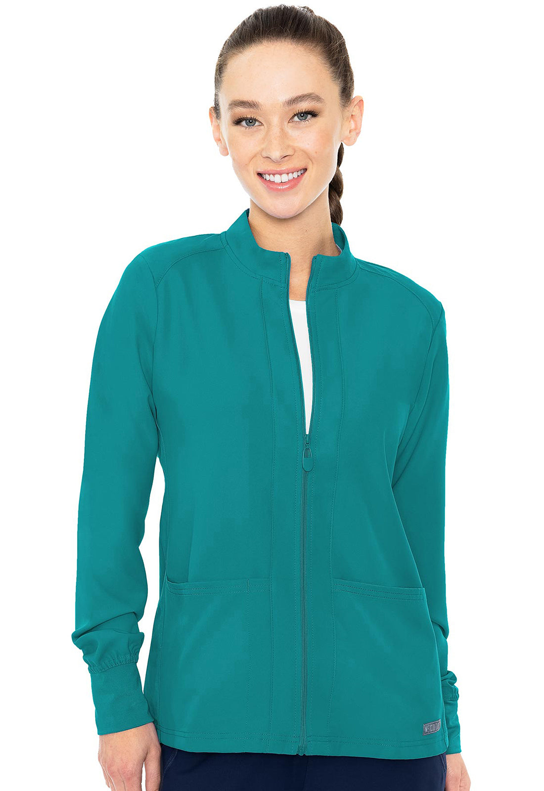 Med Couture Insight Zip Front Warm-Up With Shoulder Yokes Scrub Jacket