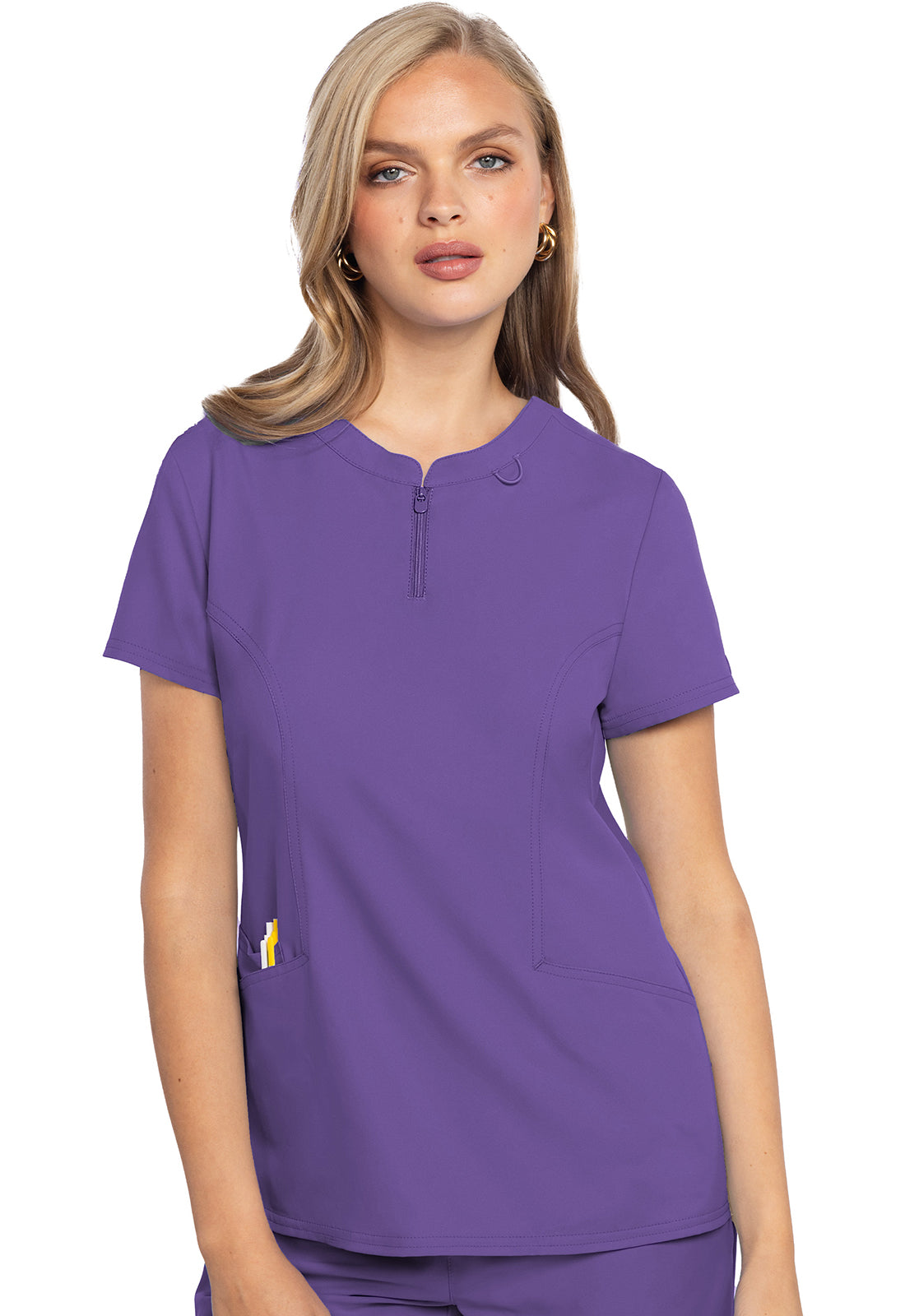 Med Couture Insight Zip Front Henley Scrub Top