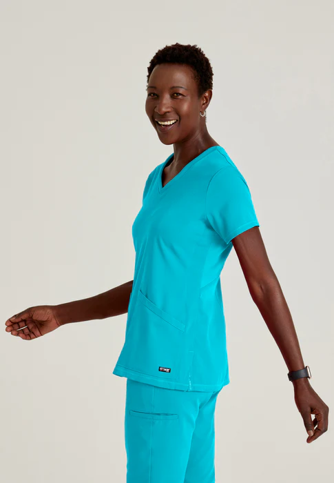 Blusa médica con cuello en V curvo Serena de licra elástica de Grey's Anatomy