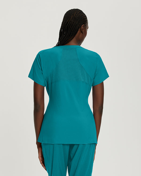 White Cross Fit 2-Pocket V-Neck Scrub Top