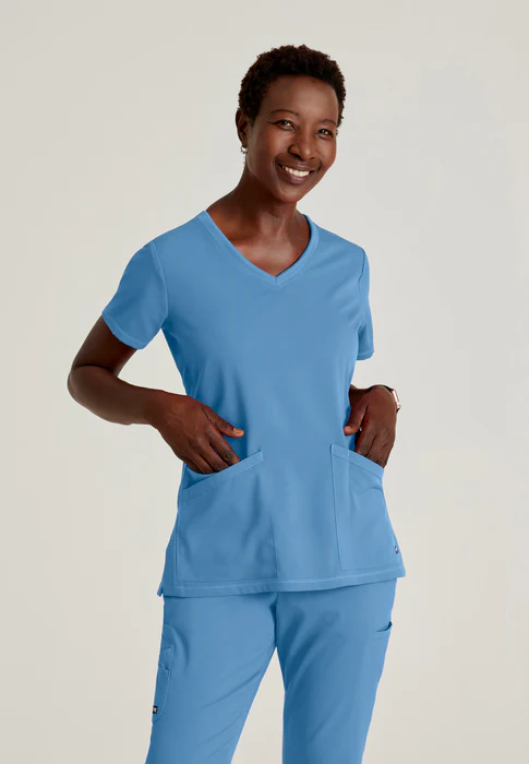 Blusa médica con cuello en V curvo Serena de licra elástica de Grey's Anatomy
