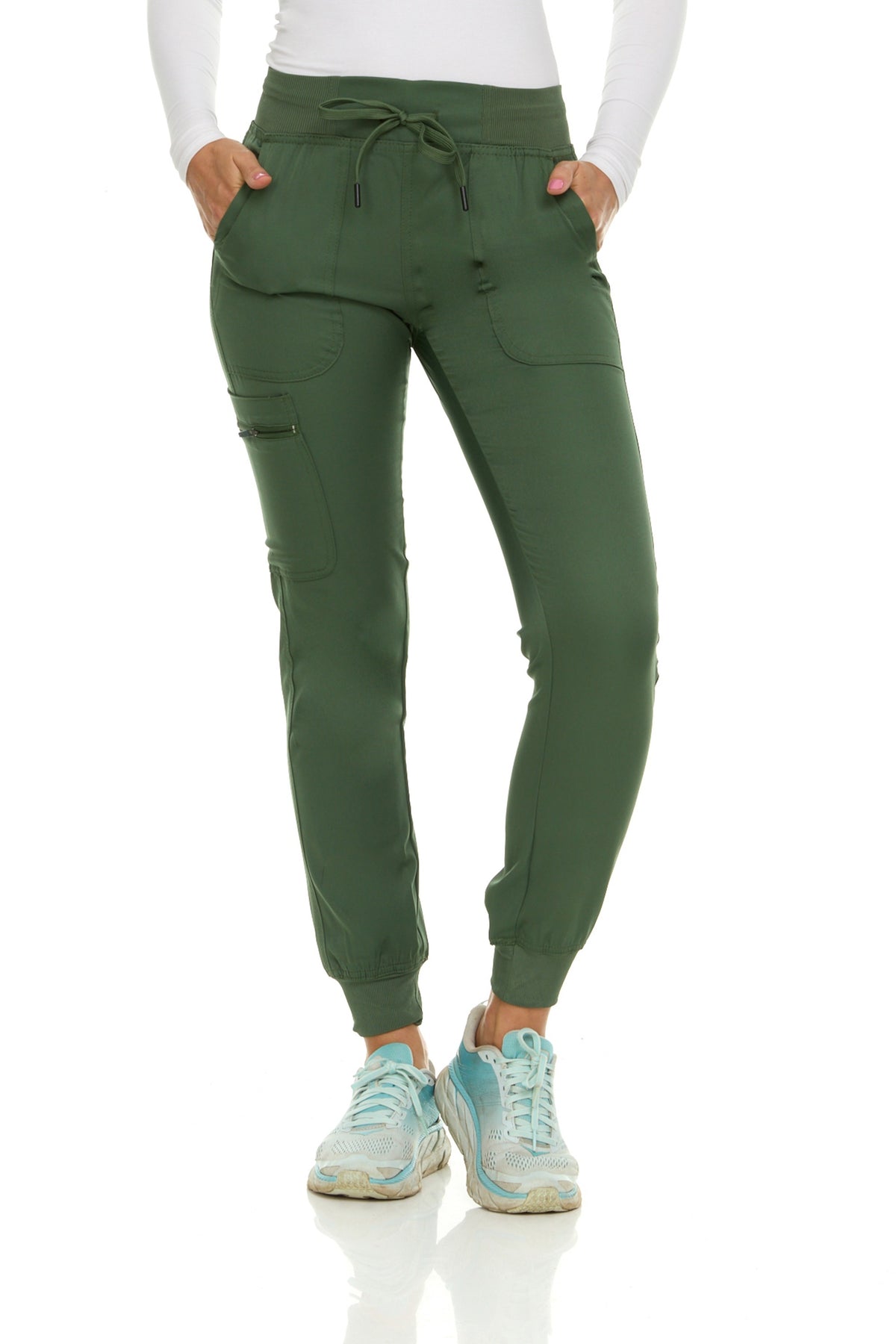 Medichic Julia Knit Waistband Zipper Cargo Scrub Jogger Pants