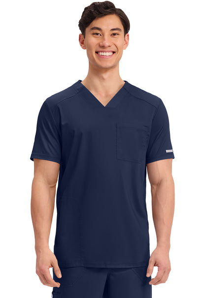 Haut de blouse médicale Cherokee Workwear pour homme, col en V, une poche, à rentrer dans le pantalon.