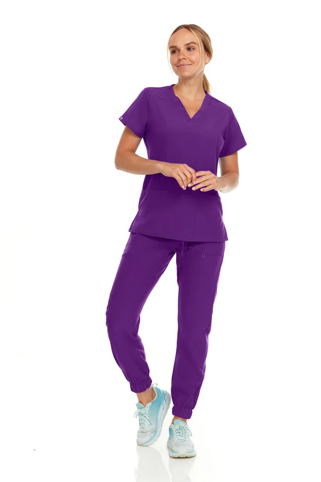 Hey Medical Stretch V-Neck Scrub Top with Stretch Cargo Jogger Pants Scrub Set - Eggplant