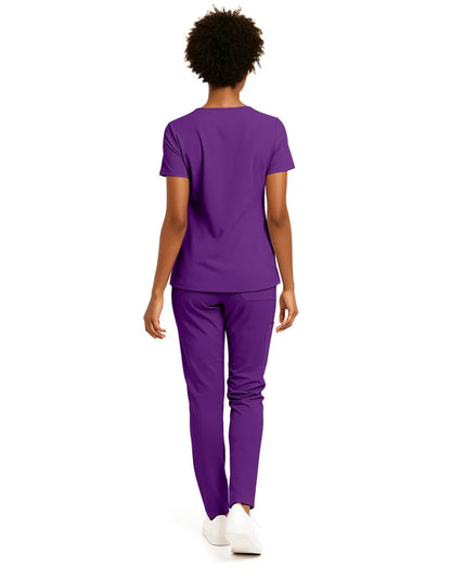 Hey Medical V-Neck Top with Stretch Cargo Tapered Leg Pants Scrub Set - Eggplant