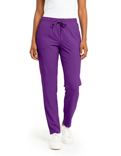 Hey Medical V-Neck Top with Stretch Cargo Tapered Leg Pants Scrub Set - Eggplant