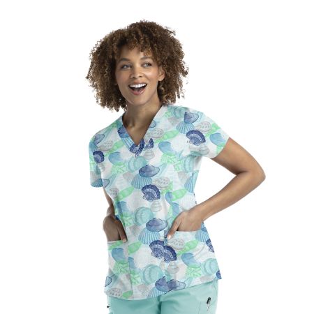 Clearance Maevn Seashell By The Sea V-Neck Printed Top