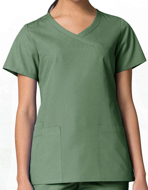 Maevn Red Panda Mock Wrap Scrub Top