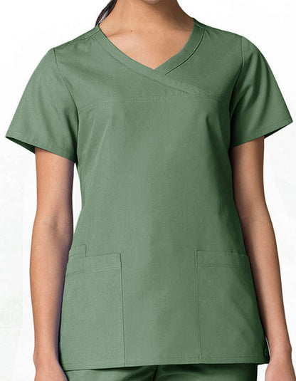 Maevn Red Panda Mock Wrap Scrub Top