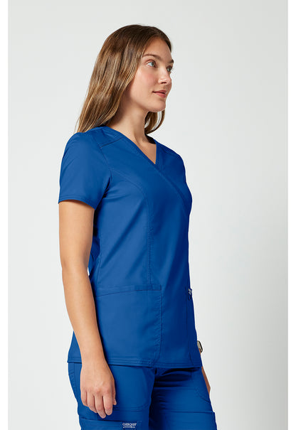 Cherokee Workwear Revolution Mock Wrap Scrub Top with NYC Health + Hospitals | Nursing Logo