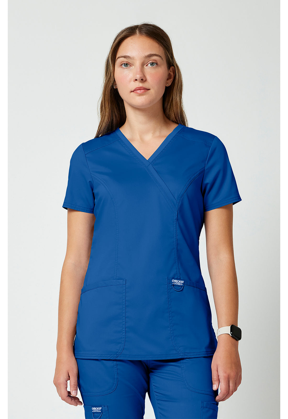 Cherokee Workwear Revolution Mock Wrap Scrub Top with NYC Health + Hospitals | Nursing Logo