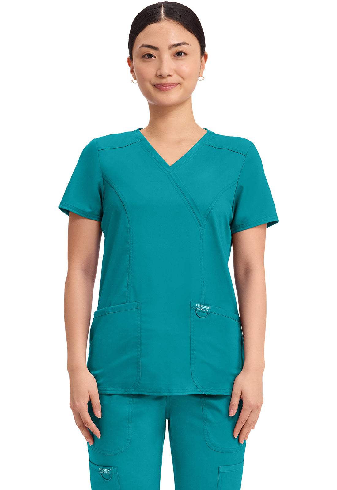 Cherokee Workwear Revolution Mock Wrap Scrub Top
