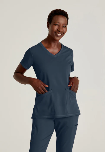 Blusa médica con cuello en V curvo Serena de licra elástica de Grey's Anatomy
