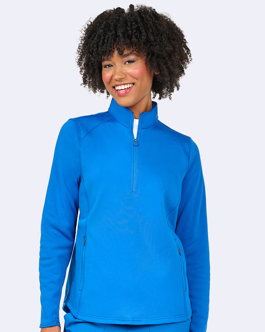 Ava Therese Womens Half Zip Fleece Scrub Pull Over with NYC Health + Hospitals | Nursing Logo