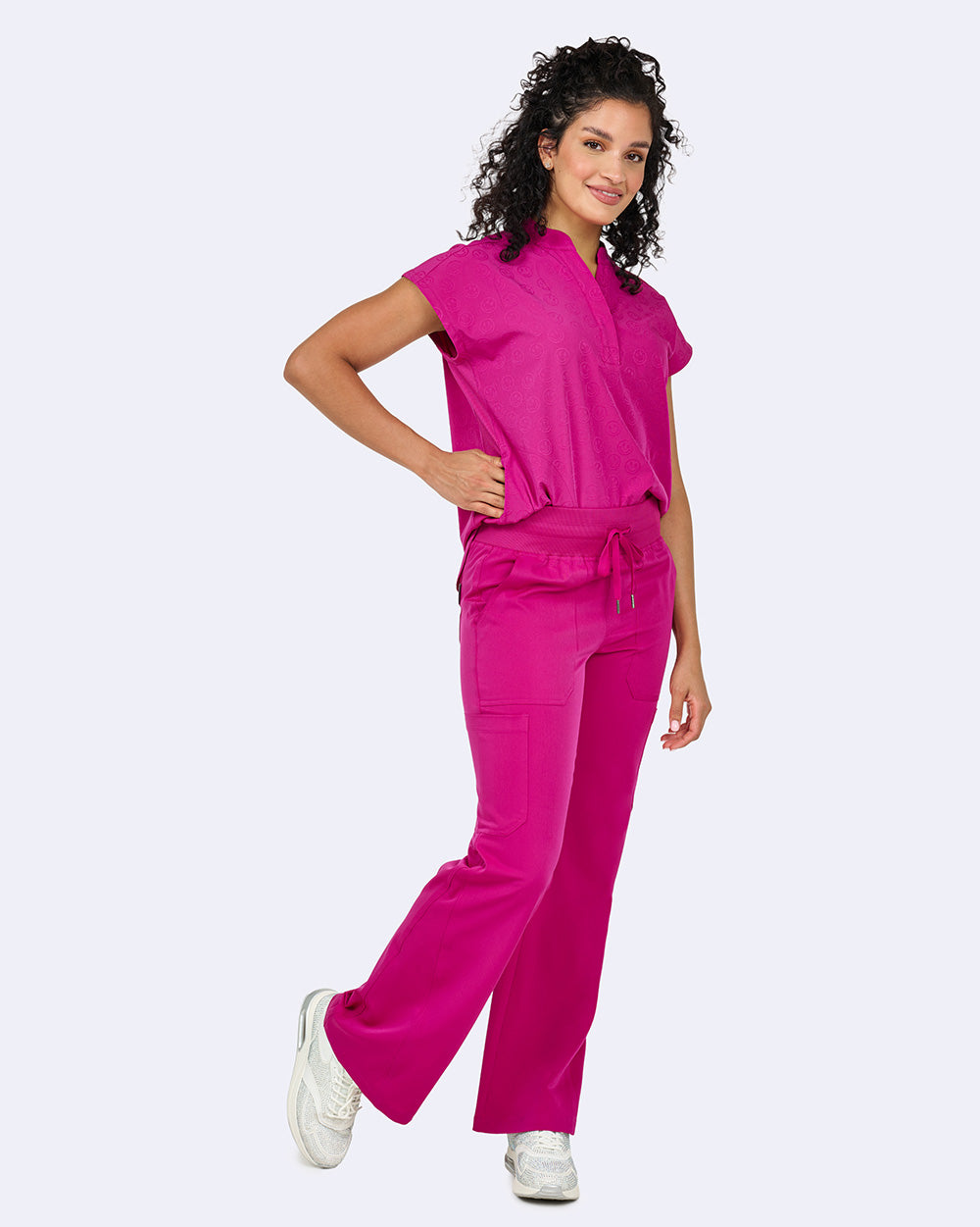 Ava Therese Jacquard Smile Piper Tuck In Oversized Scrub Top