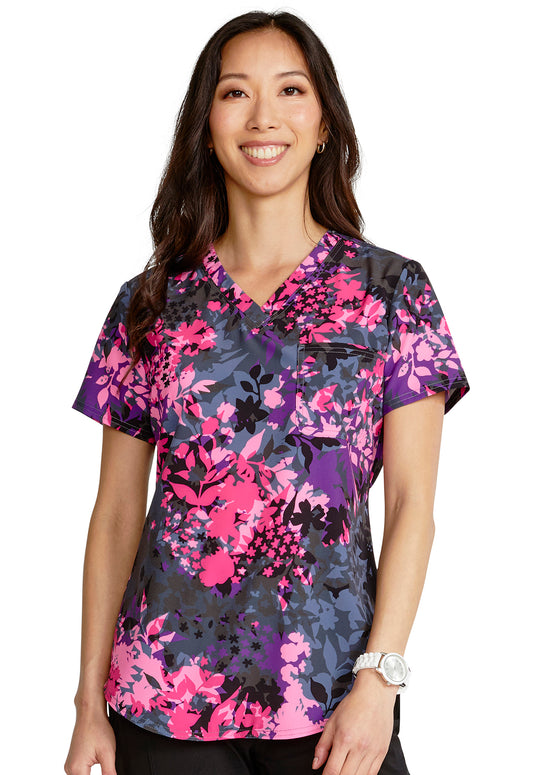 Clearance Cherokee Prints Brilliant Botanicals V-Neck Printed Tuck In Top