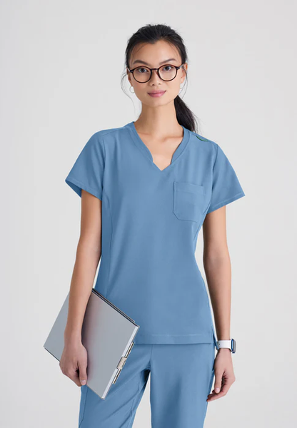 Grey's Anatomy Evolve Stretch Sway 1-Pocket Banded V-Neck Tuck-In Scrub Top