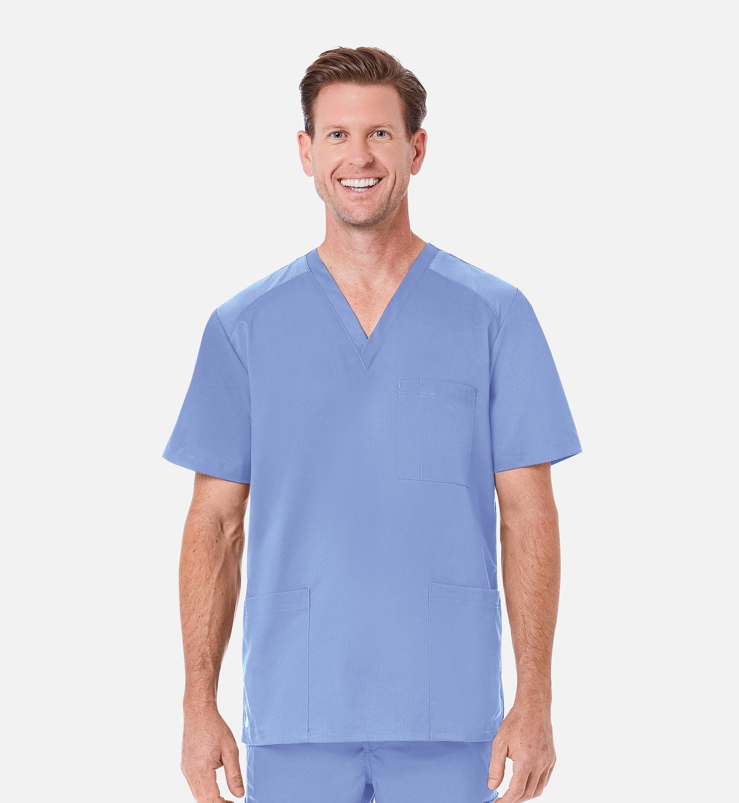 Blusa médica con cuello en V y tres bolsillos con panel de malla para hombre Maevn EON