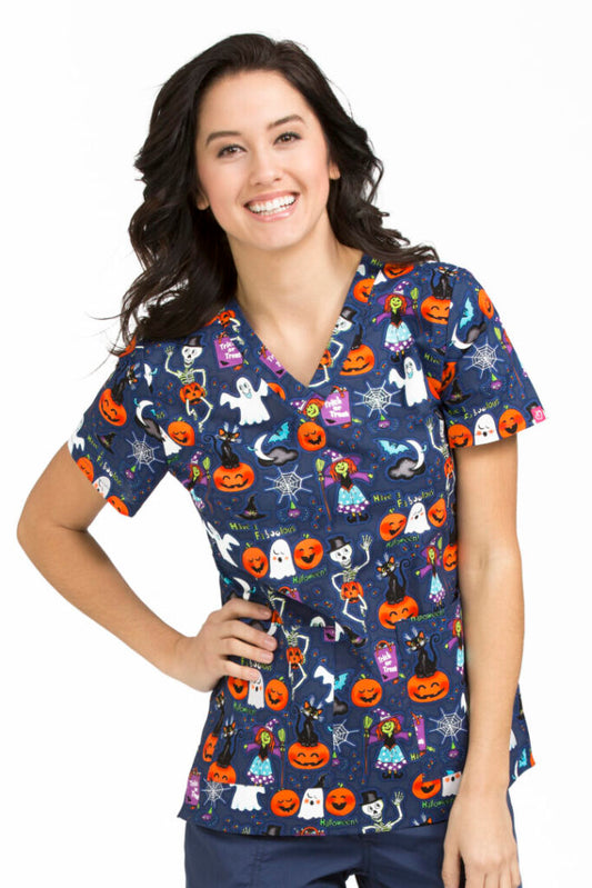 Clearance Med Couture Anna Boo Bash Halloween Printed Scrub Top