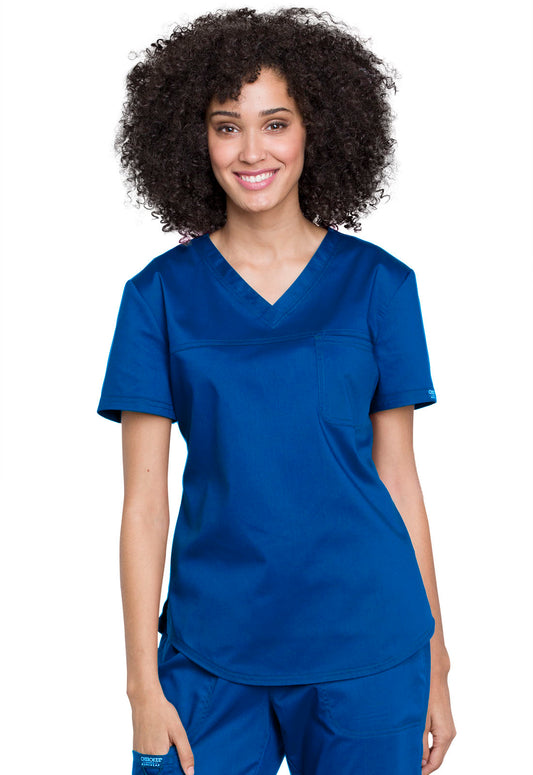 Cherokee Workwear Revolution Womens 1-Pocket Tuck In V-Neck O.R. Scrub Top with NYC Health + Hospitals | Nursing Logo