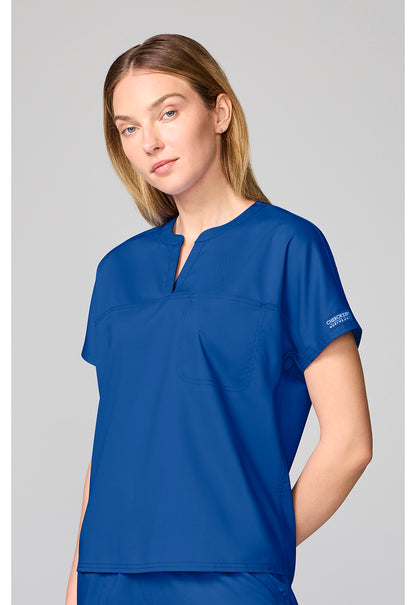 Cherokee Workwear Revolution Womens Mandarin Collar Tuck In Scrub Top with NYC Health + Hospitals | Nursing Logo
