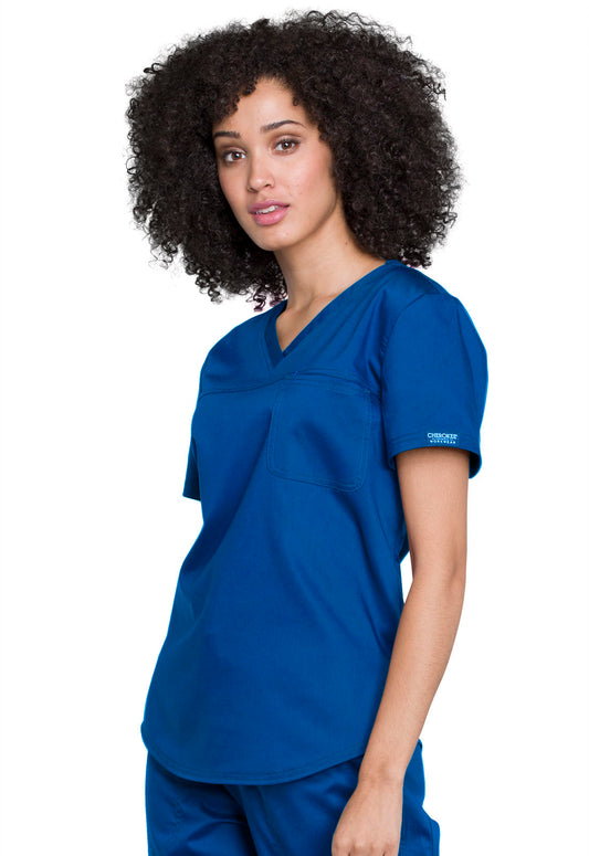 Cherokee Workwear Revolution Womens 1-Pocket Tuck In V-Neck O.R. Scrub Top with NYC Health + Hospitals | Nursing Logo