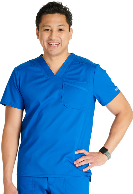 Cherokee Workwear Revolution Mens 1-Pocket Tuck In V-Neck Scrub Top with NYC Health + Hospitals | Nursing Logo