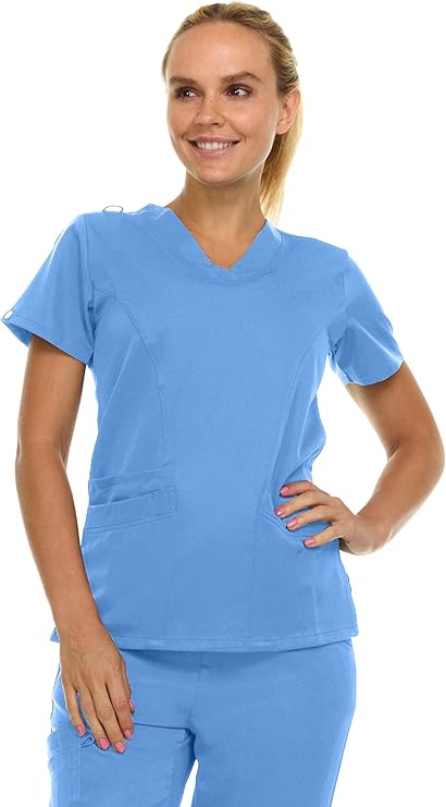 Medichic Eleanor V-Neck Top with Tall Joelle Elastic Drawstring Cargo Pants Scrub Set - Ceil Blue