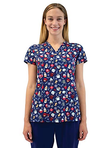 Clearance Maevn Have a Cocoa Holiday V-Neck Christmas Printed Scrub Top