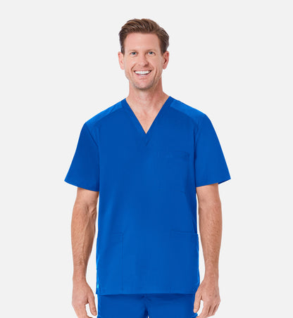 Blusa médica con cuello en V y tres bolsillos con panel de malla para hombre Maevn EON